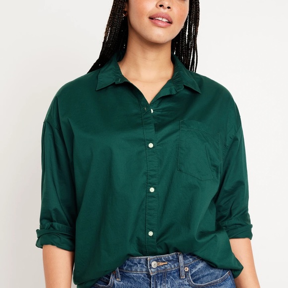 NWT OLD NAVY Oversized Button-Down BOYFRIEND Shirt  Color: Emerald Isle - Picture 5 of 10
